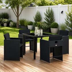 5-Piece Black Poly Rattan Garden Dining Set Details