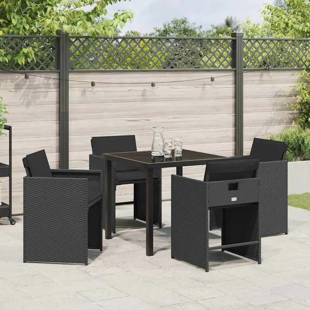 Outdoor Furniture Set 5 Piece Garden Dining Black Poly Rattan Table and Chairs