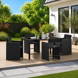Outdoor Dining Set 5 Piece Garden Furniture Black Poly Rattan Table Chairs