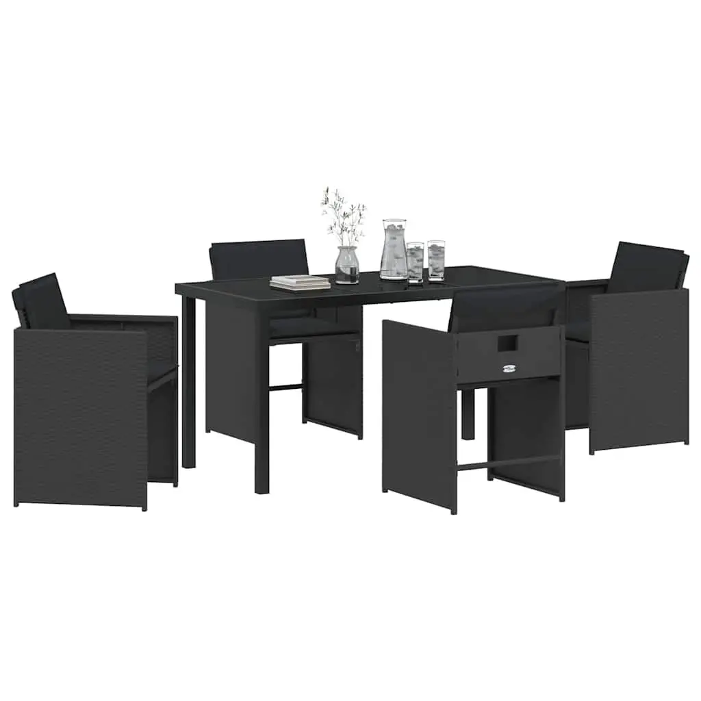 Outdoor Dining Set 5 Piece Garden Furniture Black Poly Rattan Table Chairs
