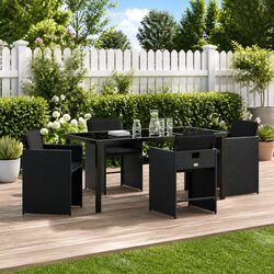 Specifications for 5 Piece Outdoor Dining Set: Black Poly Rattan