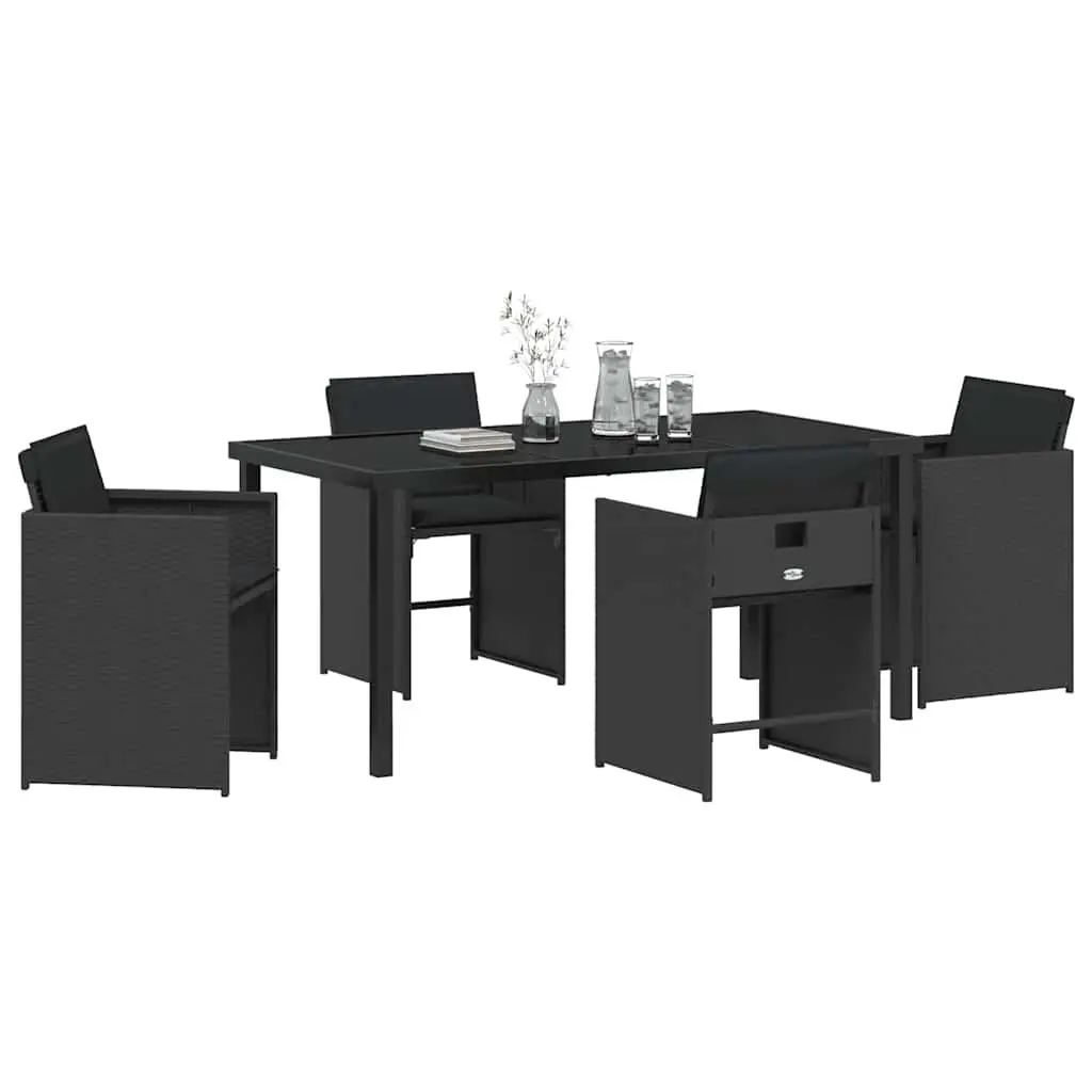 5 Piece Outdoor Dining Set Garden Furniture Black Poly Rattan Table Chair Set