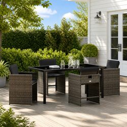 5-Piece Garden Dining Set: Grey Rattan & Glass