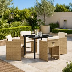 Garden Dining Set 5 Pieces Outdoor Furniture Poly Rattan Beige Patio Table
