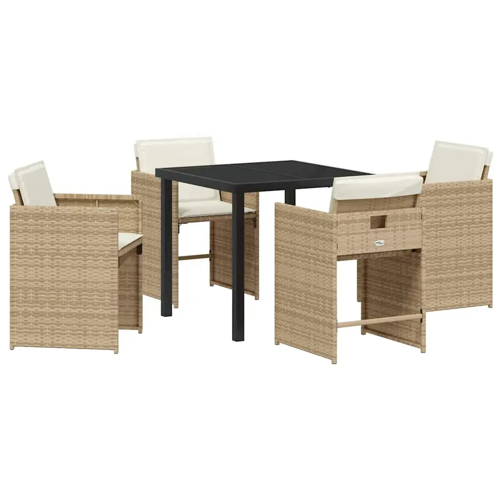 Garden Dining Set 5 Pieces Outdoor Use Poly Rattan Beige