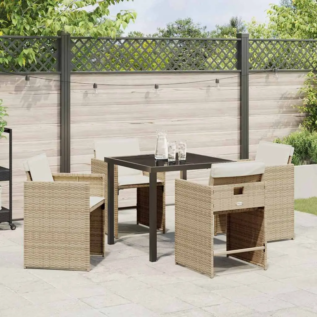 Garden Dining Set 5 Pieces Outdoor Use Poly Rattan Beige