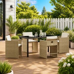 Garden Dining Set 5 Pieces Outdoor Furniture Beige Poly Rattan Patio Table