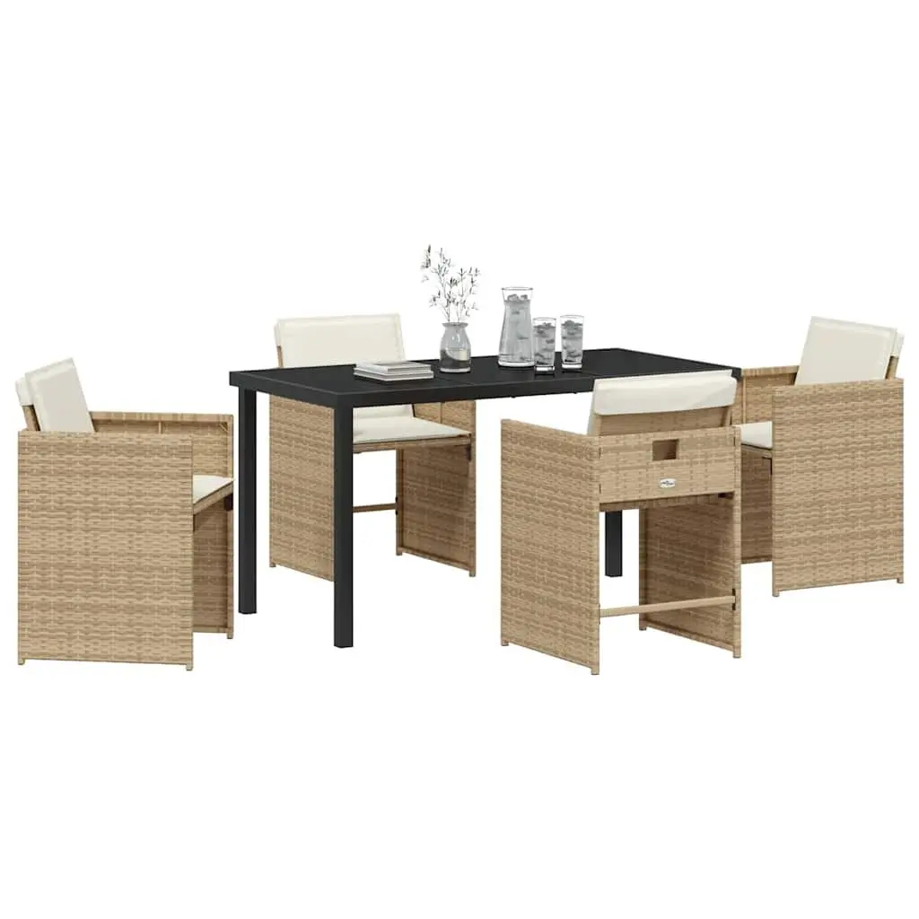 Garden Dining Set 5 Pieces Outdoor Furniture Beige Poly Rattan Patio Table