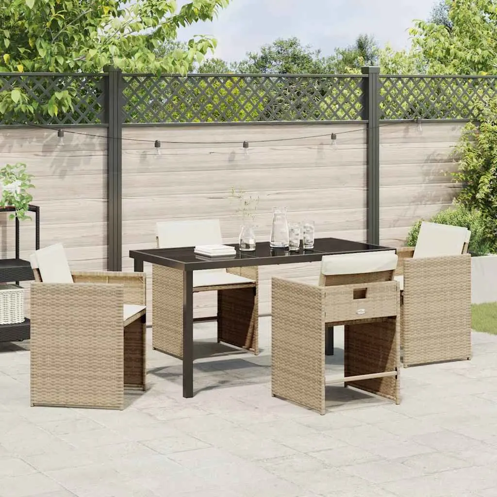 Garden Dining Set 5 Pieces Outdoor Furniture Beige Poly Rattan Patio Table
