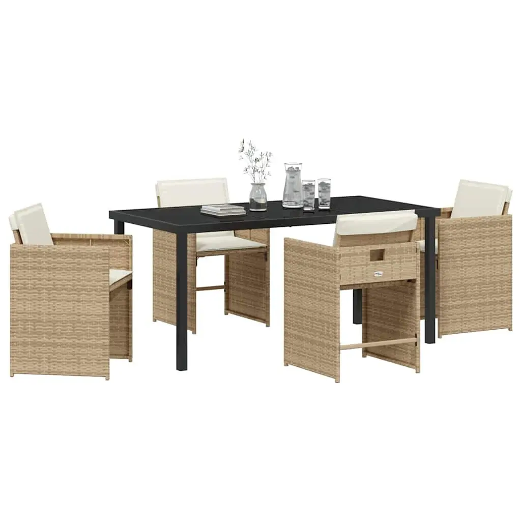 Garden Dining Set 5 Piece Outdoor Furniture Beige Poly Rattan Table Chairs