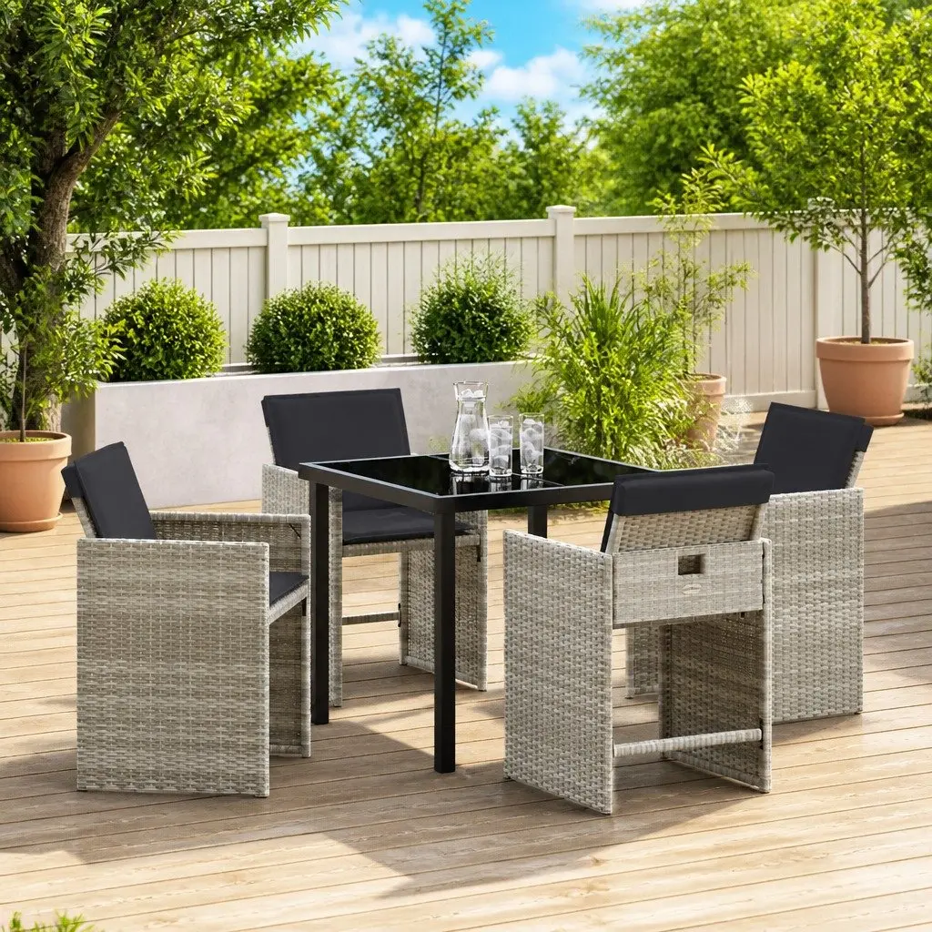 Garden Dining Set Outdoor Use 5 Piece Light Grey Poly Rattan Table Chairs