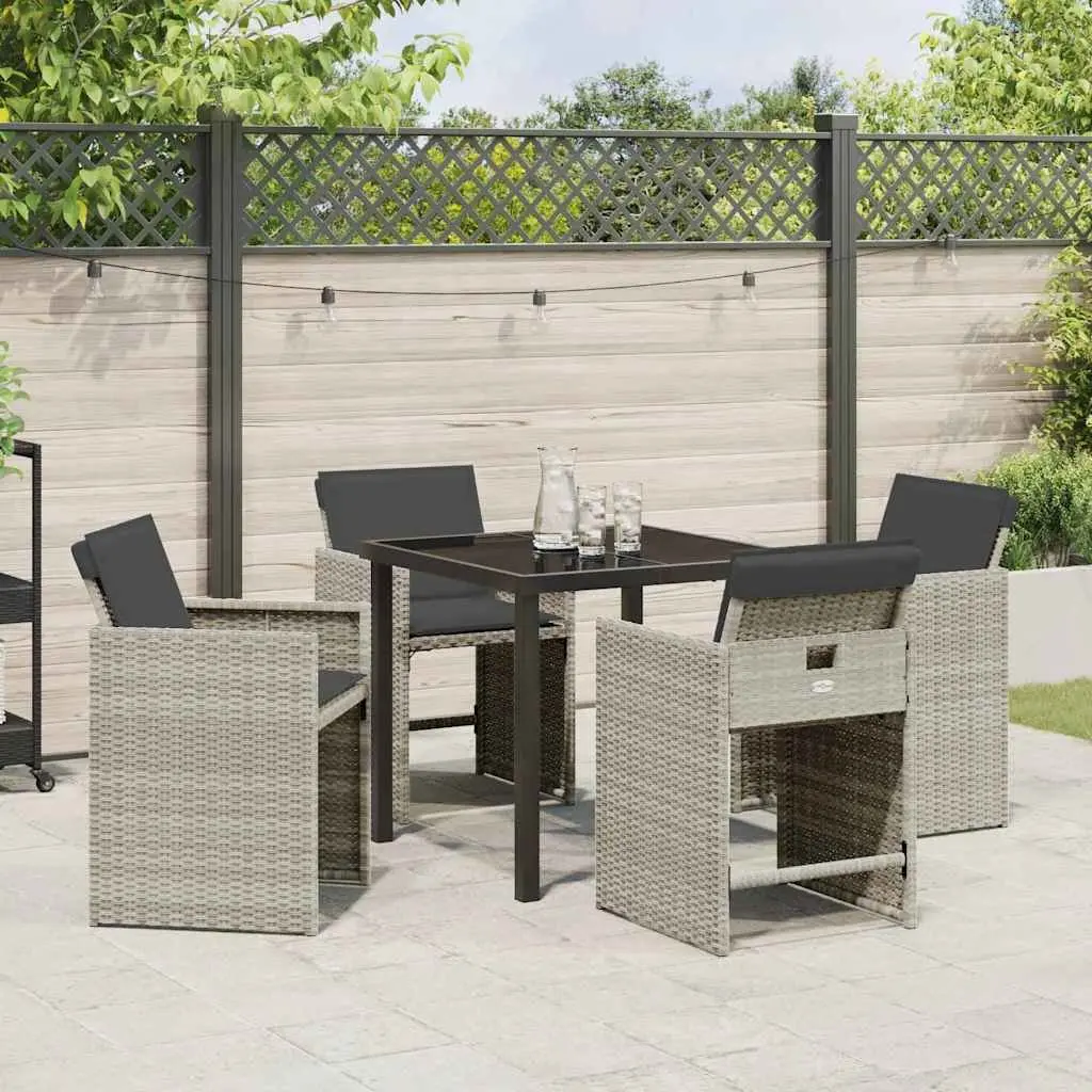 Garden Dining Set Outdoor Use 5 Piece Light Grey Poly Rattan Table Chairs