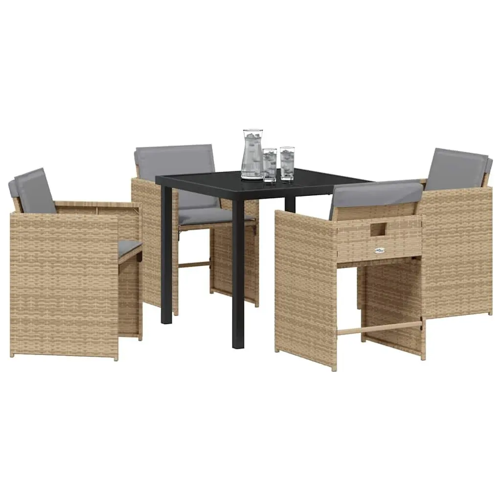 Garden Dining Set 5 Pieces Outdoor Furniture Beige Poly Rattan Patio Dining