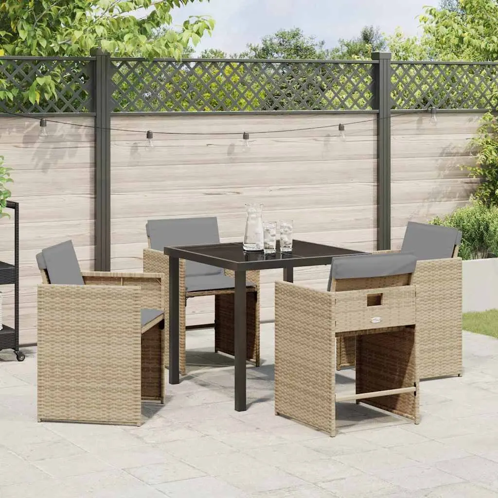 Garden Dining Set 5 Pieces Outdoor Furniture Beige Poly Rattan Patio Dining