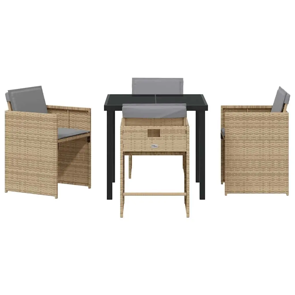Garden Dining Set 5 Pieces Outdoor Furniture Beige Poly Rattan Patio Dining