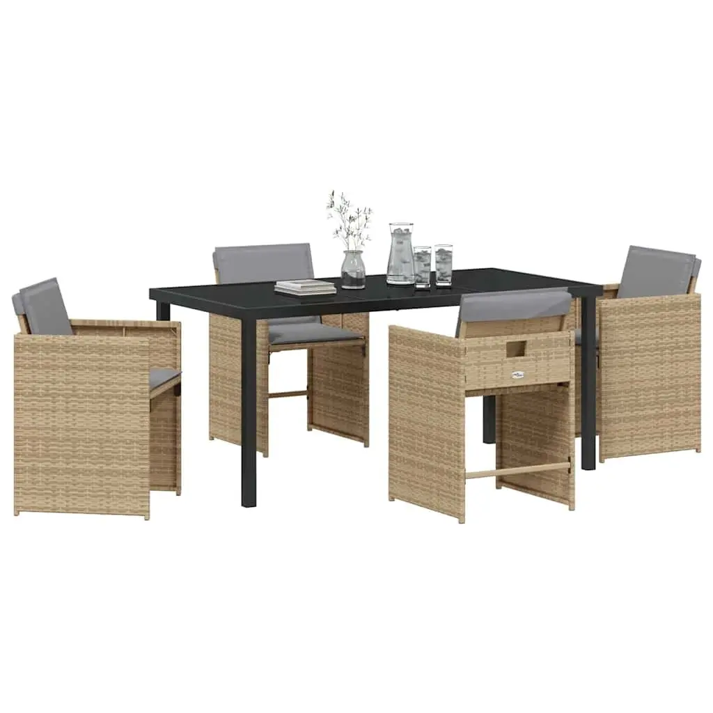 Garden Dining Set Outdoor Use 5 Piece Poly Rattan Beige Table Chairs