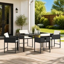 5-Piece Patio Dining Set: Black Poly Rattan & Steel