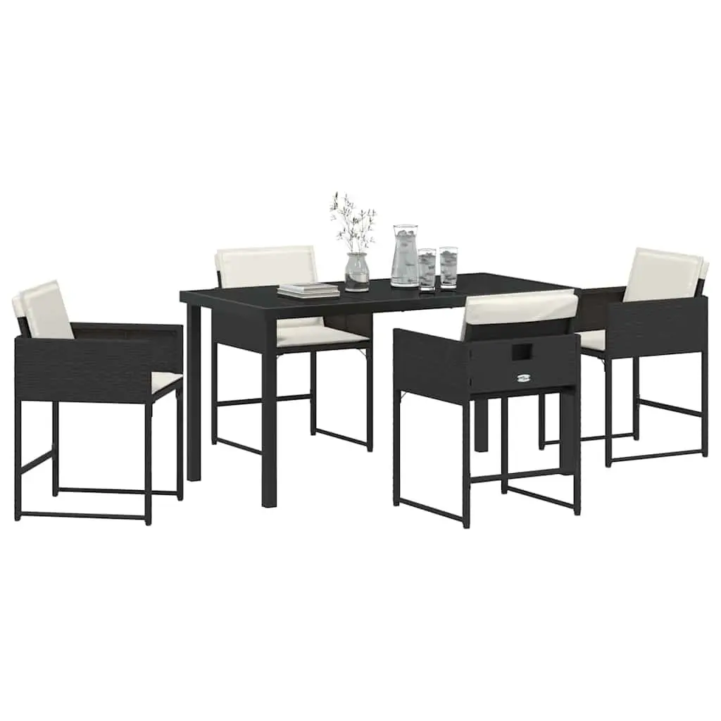 Garden Dining Set 5 Piece Outdoor Furniture Black Poly Rattan Patio Table Chairs