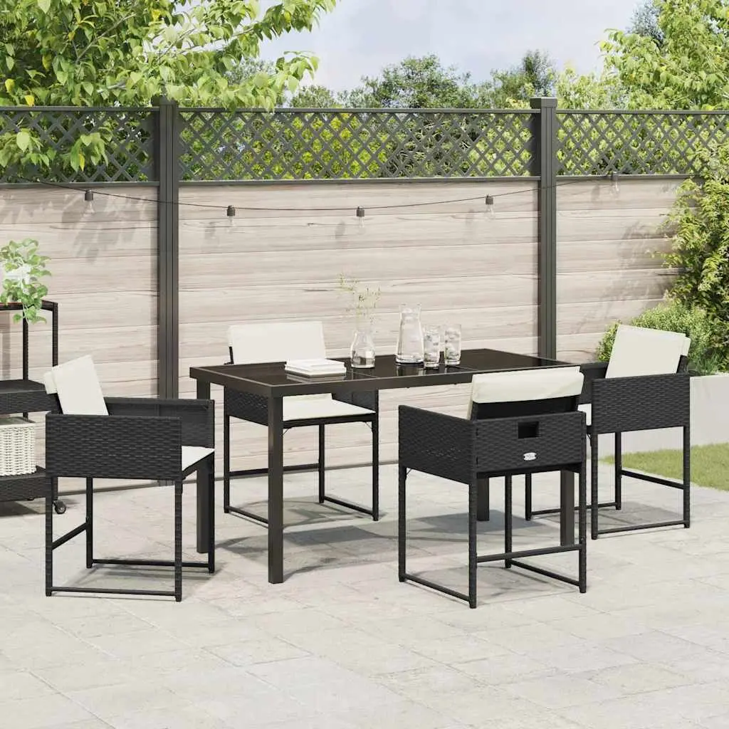 Garden Dining Set 5 Piece Outdoor Furniture Black Poly Rattan Patio Table Chairs
