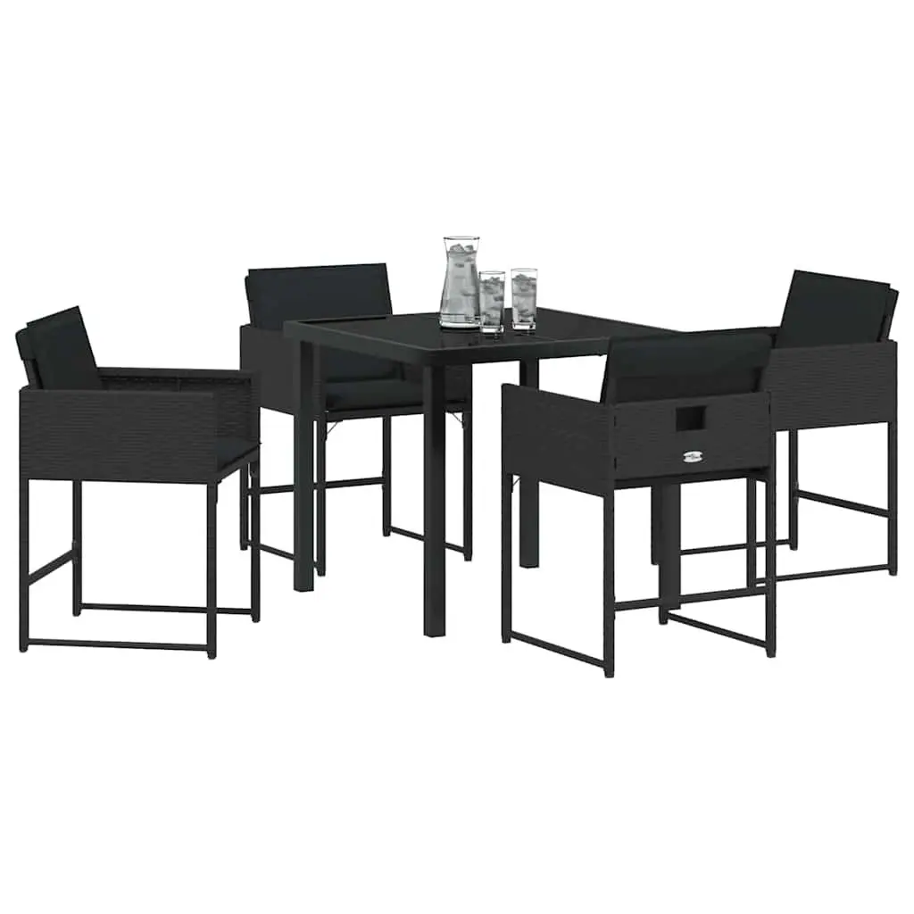 Outdoor Dining Set 5 Piece Black Poly Rattan Garden Patio Table Chairs