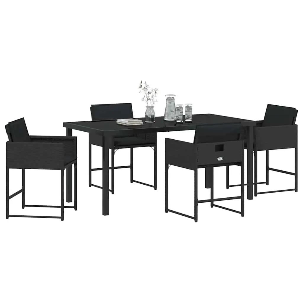 5-Piece Garden Dining Set with Black Poly Rattan