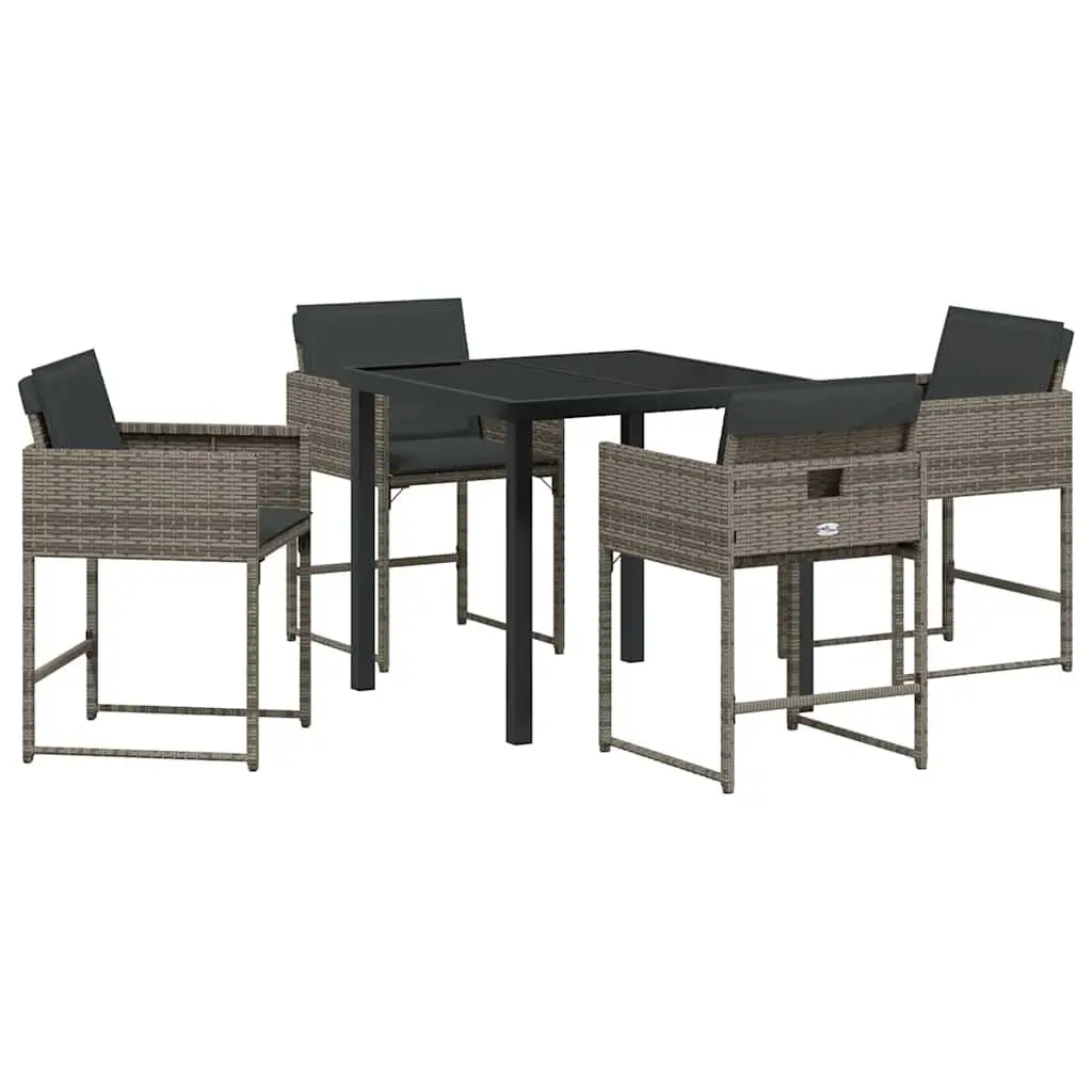 5-Piece Grey Garden Dining Set with Glass Table