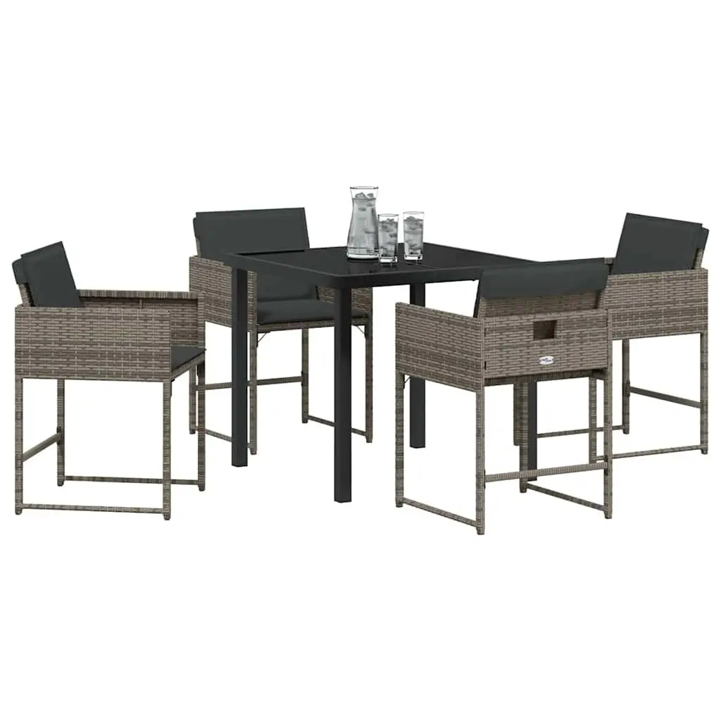5-Piece Grey Garden Dining Set with Glass Table