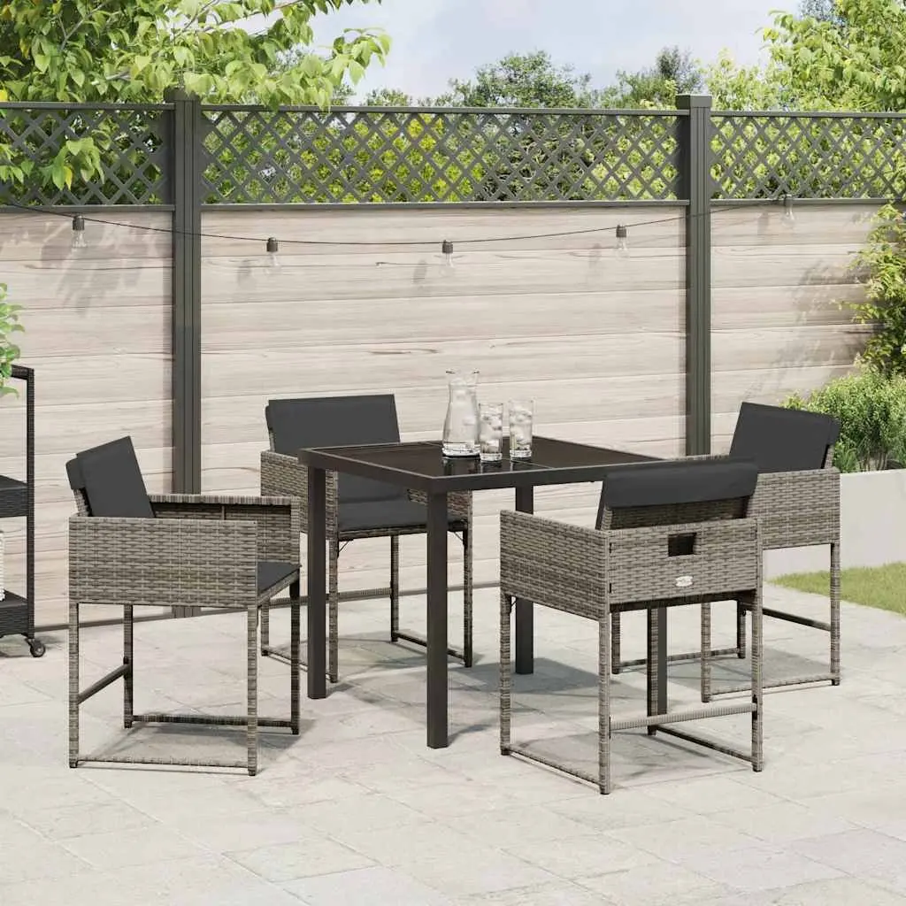 5-Piece Grey Garden Dining Set with Glass Table
