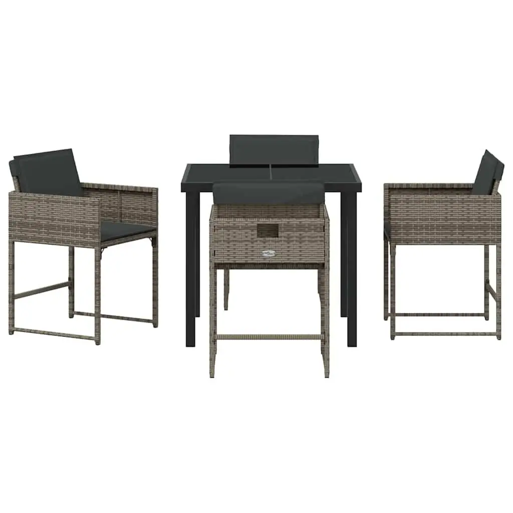 5-Piece Grey Garden Dining Set with Glass Table