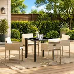 5-Piece Garden Dining Set - Beige Poly Rattan & Steel
