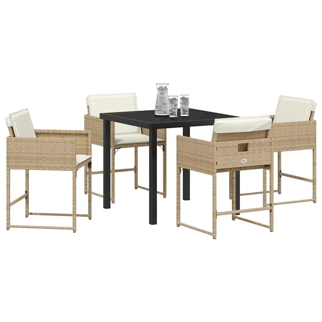 Outdoor Dining Set 5 Piece Patio Furniture Table and Chairs Beige Poly Rattan