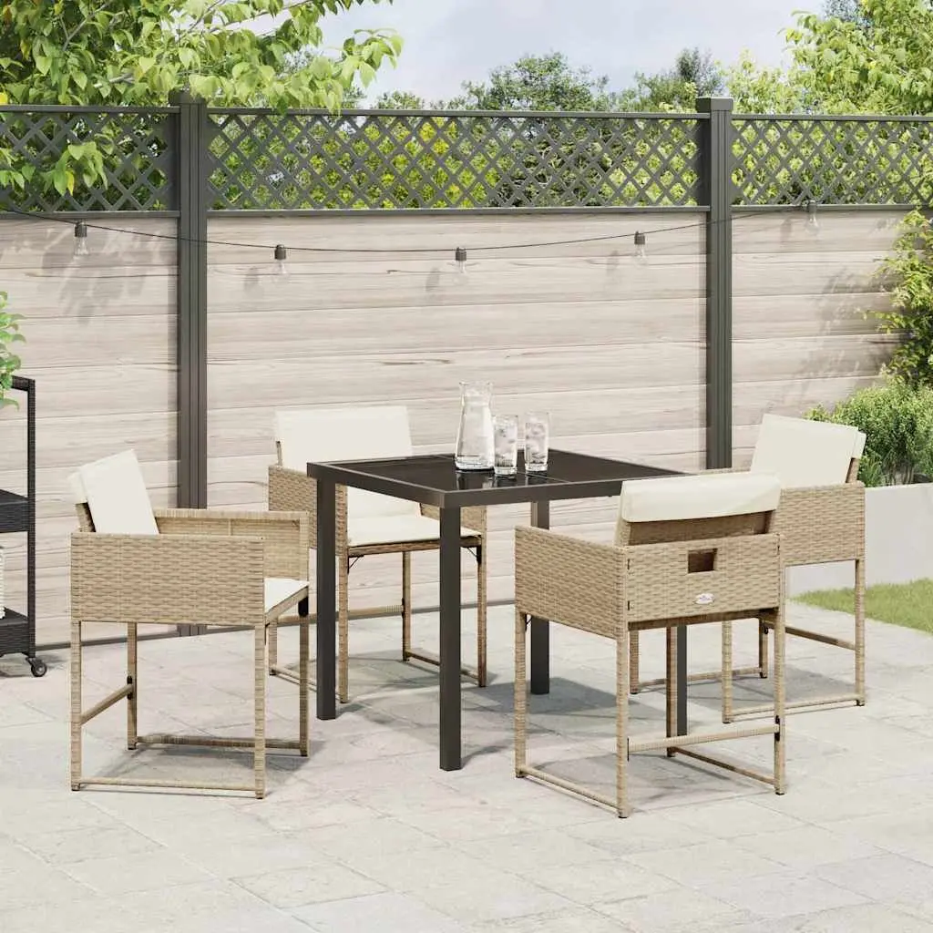 Outdoor Dining Set 5 Piece Patio Furniture Table and Chairs Beige Poly Rattan