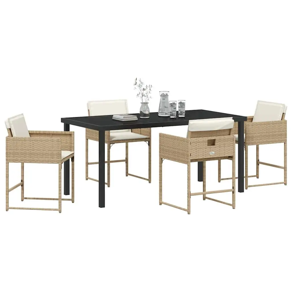 Garden Dining Set 5 Pieces Outdoor Furniture Patio Table Chairs Beige