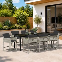 Garden Dining Set - 9 Pieces with Cushioned Chairs and Table