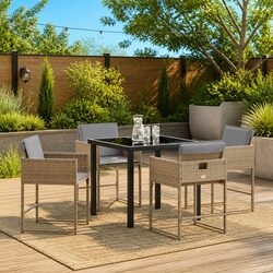 Garden Dining Set 5 Pieces Outdoor Furniture Patio Table Chairs Beige