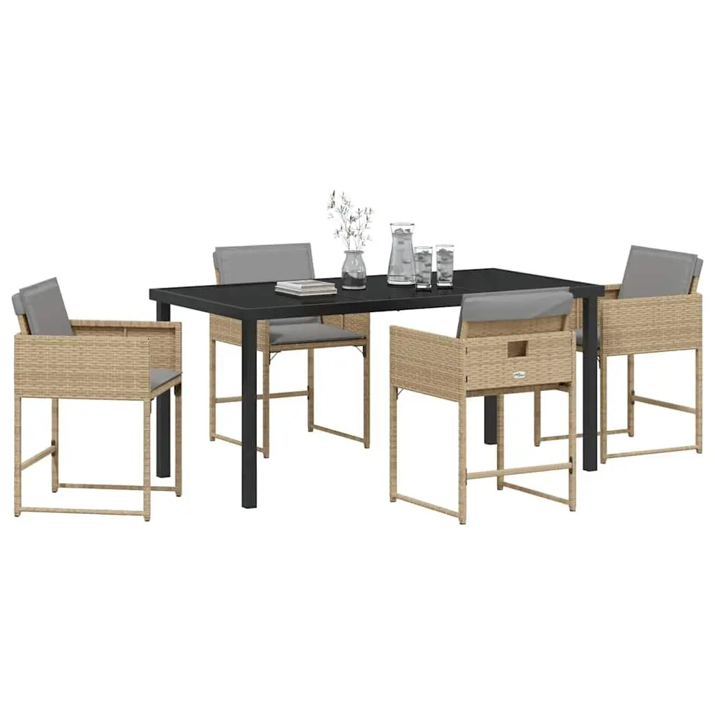 Garden Dining Set Outdoor Furniture 5 Pieces Beige Poly Rattan Table