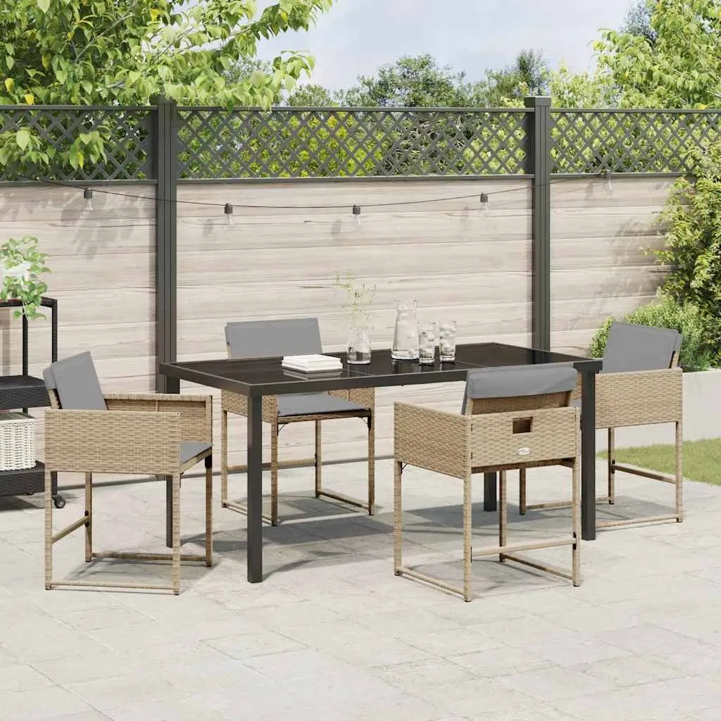 Garden Dining Set Outdoor Furniture 5 Pieces Beige Poly Rattan Table