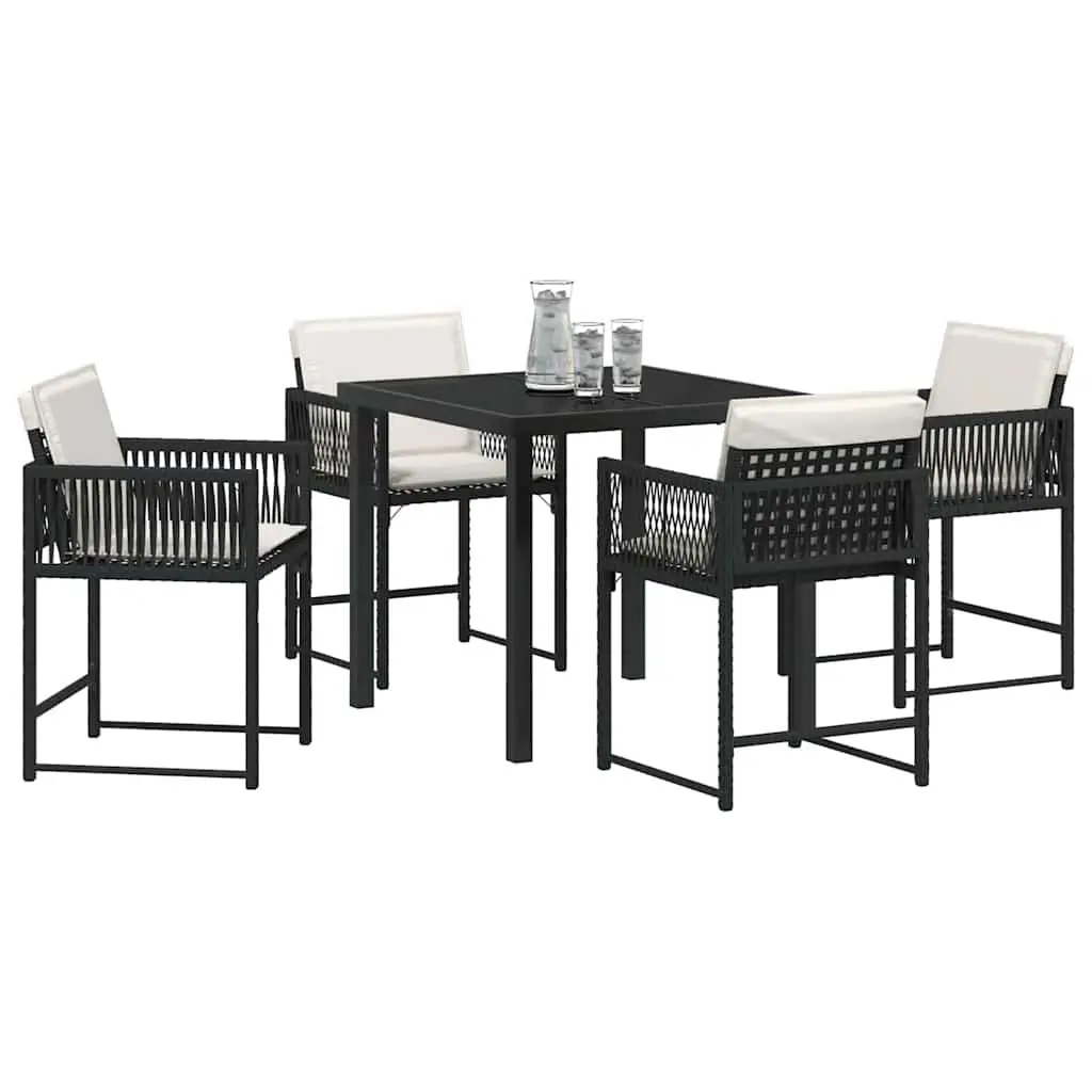 Garden Dining Set 5 Piece Outdoor Furniture Black Poly Rattan Steel Patio Table