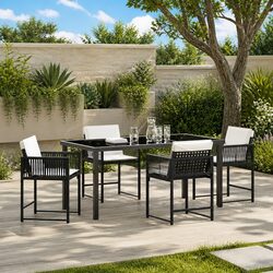 5-Piece Garden Dining Set: Black Poly Rattan & Steel