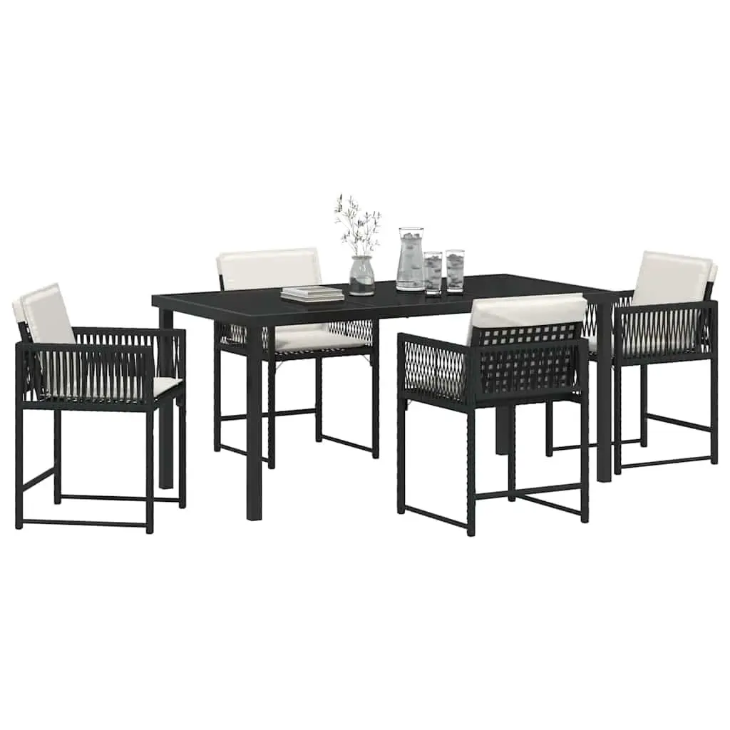 Garden Dining Set 5 Piece Outdoor Furniture Black Poly Rattan Table Chairs