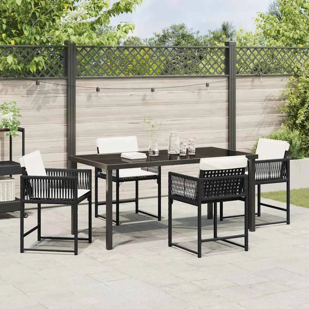 Garden Dining Set 5 Piece Outdoor Furniture Black Poly Rattan Table Chairs