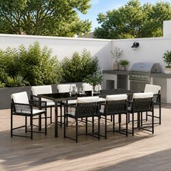 9-Piece Garden Dining Set with Glass Top and Armchairs