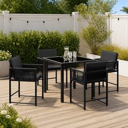 Garden Dining Set 5 Pieces Black Outdoor Furniture Patio Table Chairs