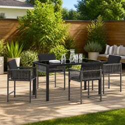 5-Piece Grey Dining Set - Poly Rattan and Steel
