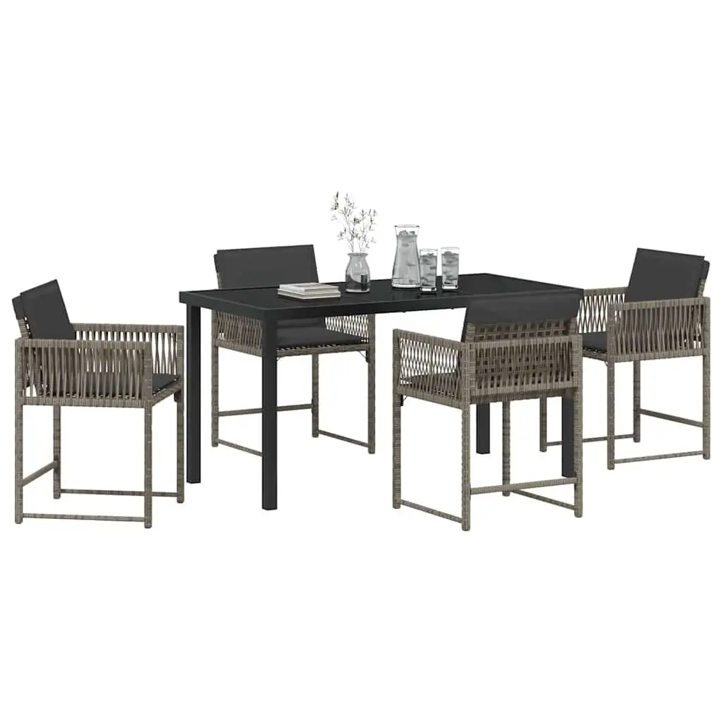 Garden Dining Set 5 Piece Outdoor Furniture Grey Poly Rattan Patio Table Chairs