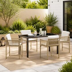 5 Piece Garden Dining Set with Beige Rattan Chairs