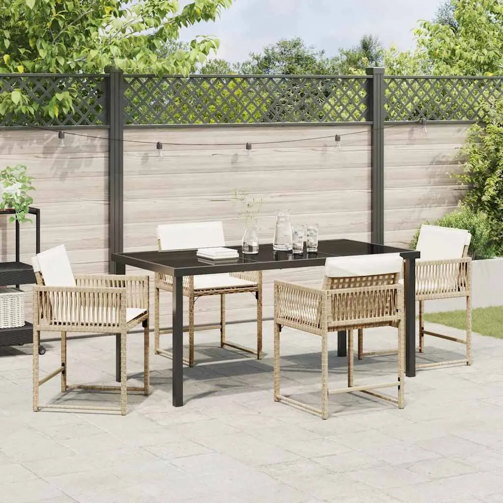 Garden Dining Set 5 Pieces Outdoor Patio Furniture Beige Poly Rattan Steel Frame