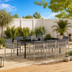 Specifications for 9-Piece Light Grey Garden Dining Set