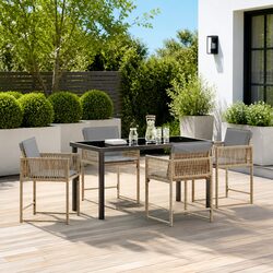 5-Piece Outdoor Dining Set: Beige, Steel, and Glass