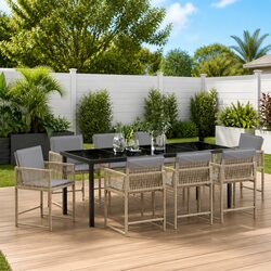 9-Piece Garden Dining Set - Poly Rattan and Steel